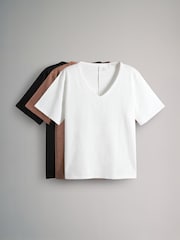 The Set Black/Clay/Cream Slub 100% Cotton V-Neck T-Shirts 3 Pack - Image 2 of 20