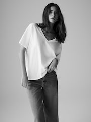 The Set Black/Clay/Cream Slub 100% Cotton V-Neck T-Shirts 3 Pack - Image 7 of 20