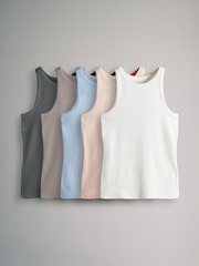The Set Grey/Blue/White/Light Pink/Taupe Brown 5 Pack Ribbed Racer Vests - Image 1 of 6