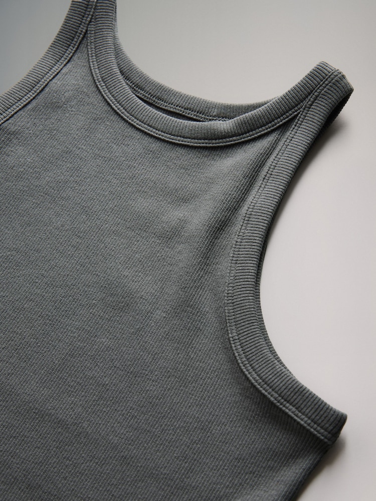 The Set Grey/Blue/White/Light Pink/Taupe Brown 5 Pack Ribbed Racer Vests - Image 6 of 6