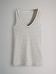 The Set Black/Khaki Green/White/Red/Ecru Stripe 5 Pack V-Neck Ribbed Vests - Image 10 of 13