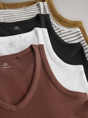The Set Black/Khaki Green/White/Red/Ecru Stripe 5 Pack V-Neck Ribbed Vests - Image 13 of 13