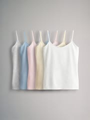 The Set Pastel Pink/Yellow/Blue/Grey Marl/Cream 5 Pack Thin Strap Vest Tops - Image 1 of 8