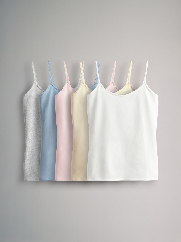The Set Pastel Pink/Yellow/Blue/Grey Marl/Cream 5 Pack Thin Strap Vest Tops - Image 1 of 8
