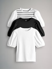 The Set Black/White/Black and White Stripe 3 Pack Poplin Sleeve Tops - Image 2 of 11
