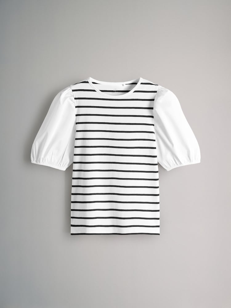 The Set Black/White/Black and White Stripe 3 Pack Puff Sleeve T-Shirts - Image 8 of 11