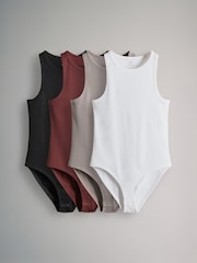 The Set Black/Red/Taupe Brown/White 4 Pack Racer Neck Ribbed Bodysuits - Image 2 of 11