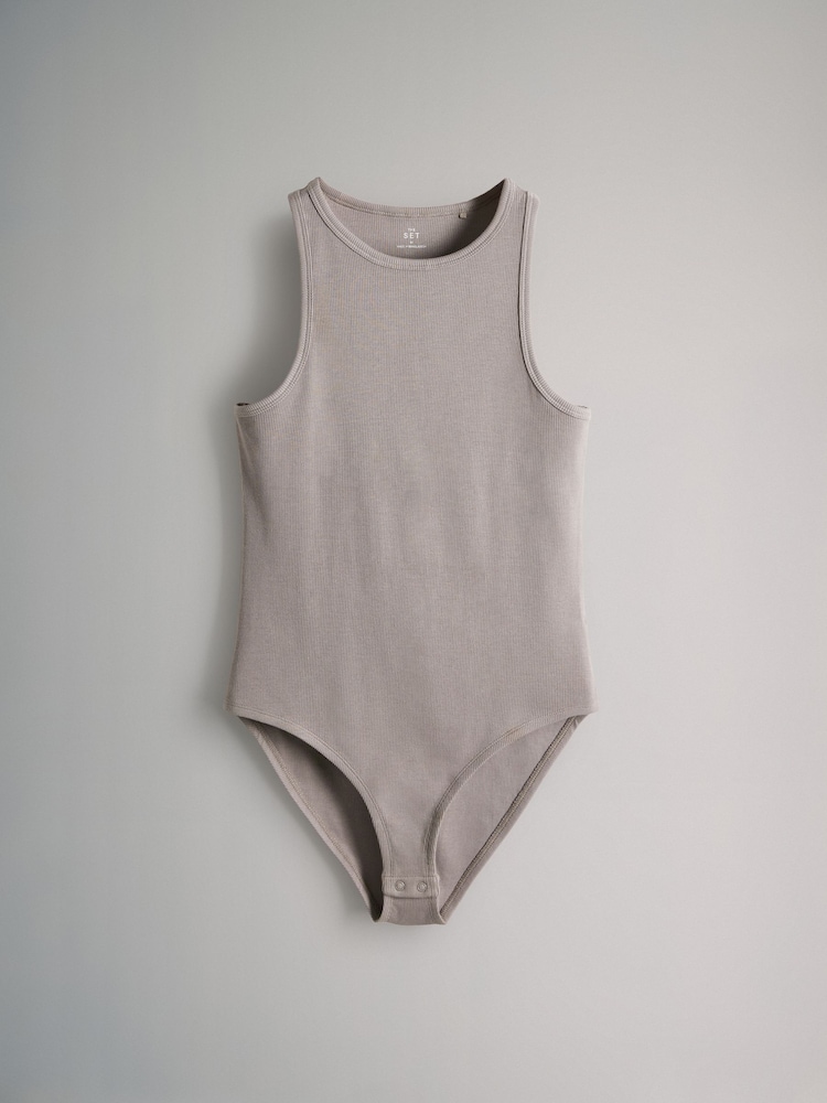 The Set Black/Red/Taupe Brown/White 4 Pack Racer Neck Ribbed Bodysuits - Image 9 of 11