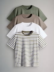 The Set Green/Grey Marl/White/Green Stripe 4 Pack Short Sleeved Relaxed T-Shirts - Image 1 of 7