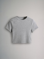 The Set Black/Grey Marl/White/Sage Green 4 Pack Ribbed Cropped Fitted T-Shirts - Image 10 of 14