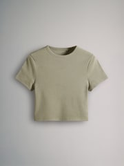 The Set Black/Grey Marl/White/Sage Green 4 Pack Ribbed Cropped Fitted T-Shirts - Image 11 of 14