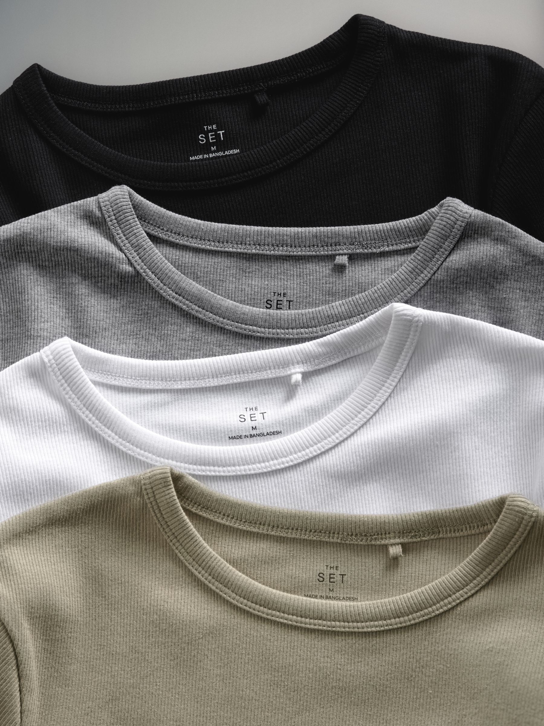 Buy The Set Black/Grey Marl/White/Sage Green 4 Pack Ribbed