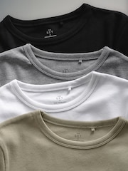 The Set Black/Grey Marl/White/Sage Green 4 Pack Ribbed Cropped Fitted T-Shirts - Image 13 of 14