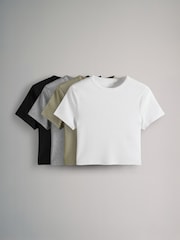 The Set Black/Grey Marl/White/Sage Green 4 Pack Ribbed Cropped Fitted T-Shirts - Image 2 of 14