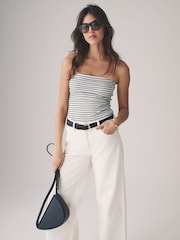 The Set Black/Khaki Green/Cream/Red/Ecru Stripe Ribbed Bandeau Tops 5 Pack - Image 1 of 13