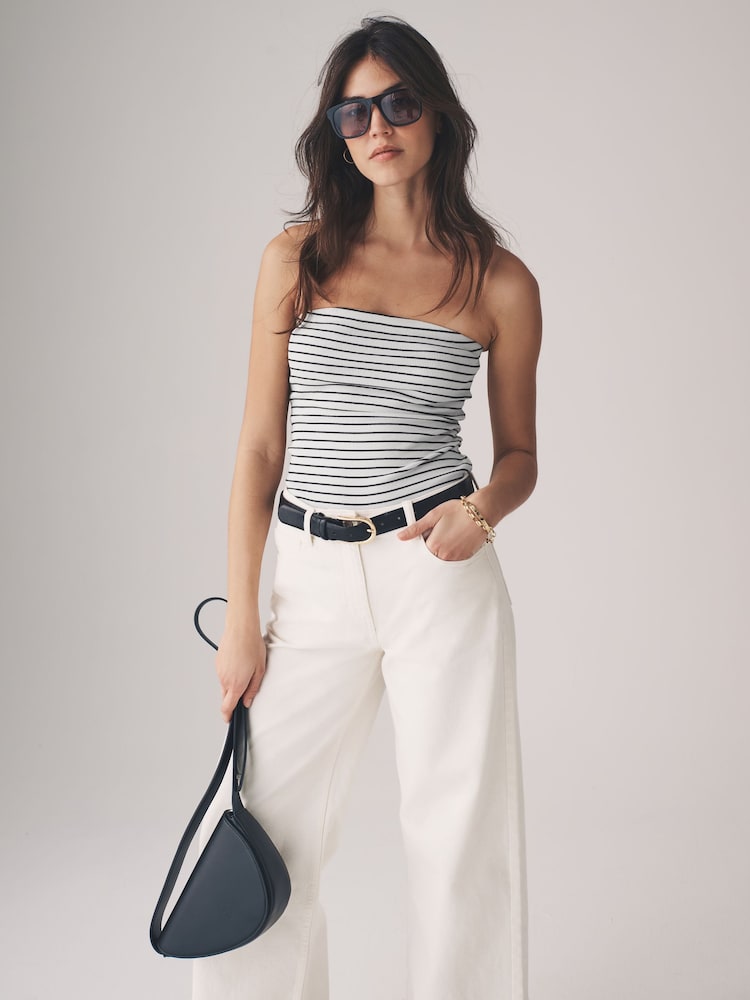 The Set Black/Khaki Green/Cream/Red/Ecru Stripe Ribbed Bandeau Tops 5 Pack - Image 1 of 13