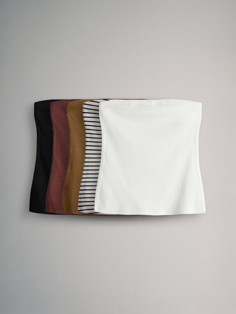 The Set Black/Khaki Green/Cream/Red/Ecru Stripe Ribbed Bandeau Tops 5 Pack - Image 2 of 13