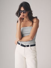 The Set Black/Khaki Green/Cream/Red/Ecru Stripe Ribbed Bandeau Tops 5 Pack - Image 6 of 13