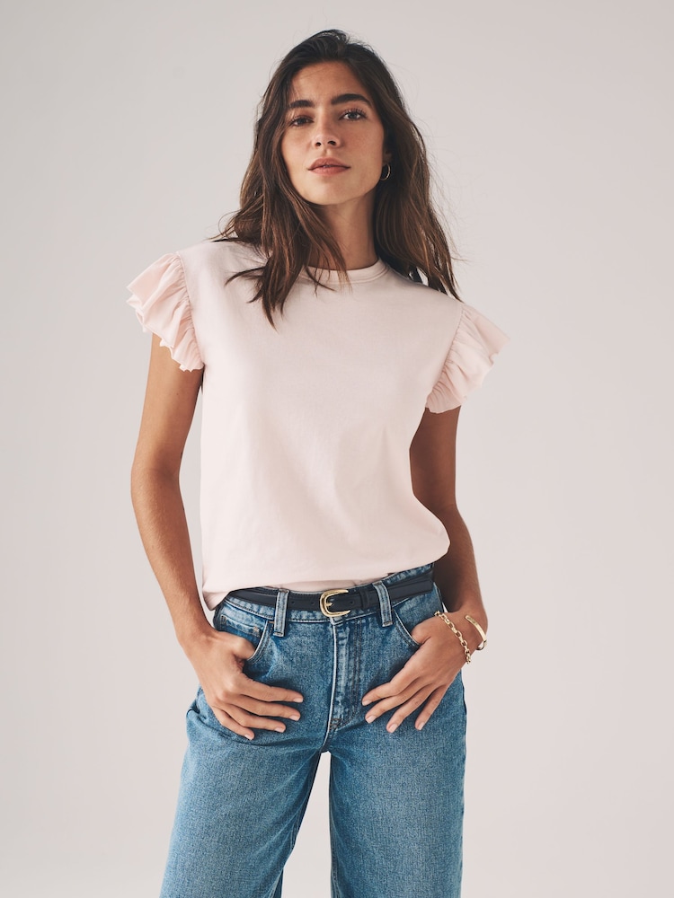 The Set Black/Khaki Green/Cream/Light Pink 4 Pack Short Sleeved Ruffle 100% Cotton T-Shirt - Image 1 of 14