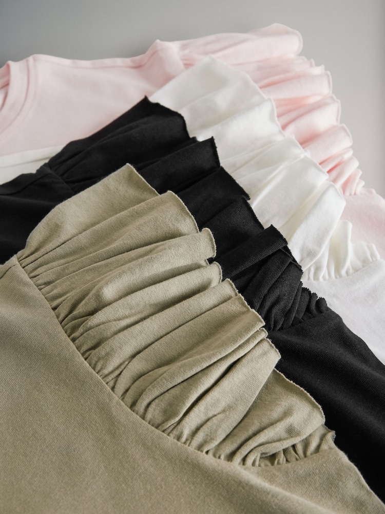 The Set Black/Khaki Green/Cream/Light Pink 4 Pack Short Sleeved Ruffle 100% Cotton T-Shirt - Image 14 of 14