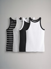 The Set Stripe/Grey Marl/White/Black 4 Pack Ribbed Racer Vests - Image 1 of 7