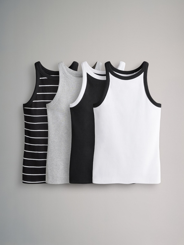 The Set Stripe/Grey Marl/White/Black 4 Pack Ribbed Racer Vests - Image 1 of 7