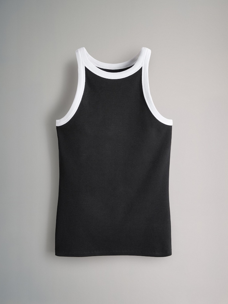 The Set Stripe/Grey Marl/White/Black 4 Pack Ribbed Racer Vests - Image 4 of 7