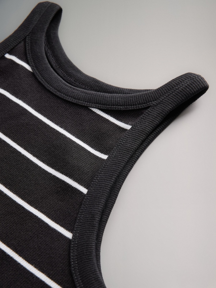 The Set Stripe/Grey Marl/White/Black 4 Pack Ribbed Racer Vests - Image 6 of 7