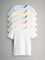The Set Pastel Pink/Yellow/Pastel Blue/Grey Marl/Cream Short Sleeve 5 Pack Fitted Crew Neck T-Shirts - Image 1 of 8