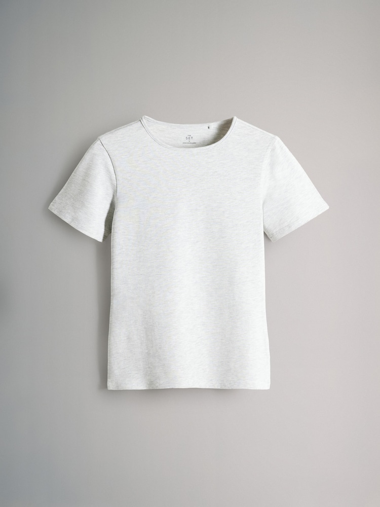 The Set Pastel Pink/Yellow/Pastel Blue/Grey Marl/Cream Short Sleeve 5 Pack Fitted Crew Neck T-Shirts - Image 2 of 8