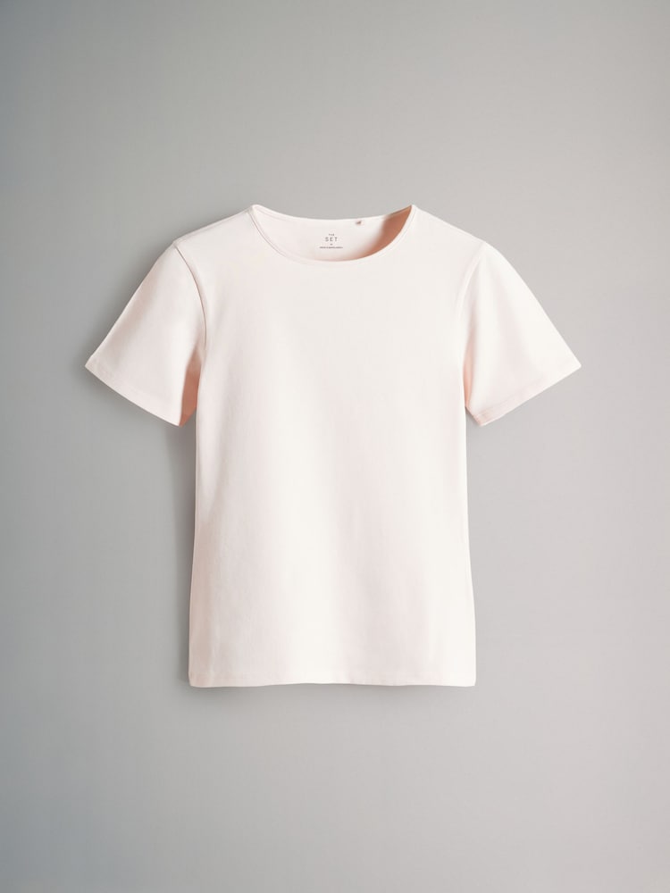 The Set Pastel Pink/Yellow/Pastel Blue/Grey Marl/Cream Short Sleeve 5 Pack Fitted Crew Neck T-Shirts - Image 6 of 8