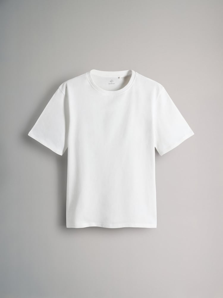 The Set Navy/Cream/Peach Short Sleeve 3 Pack Relaxed Short Sleeved 100% Cotton T-Shirts - Image 2 of 6