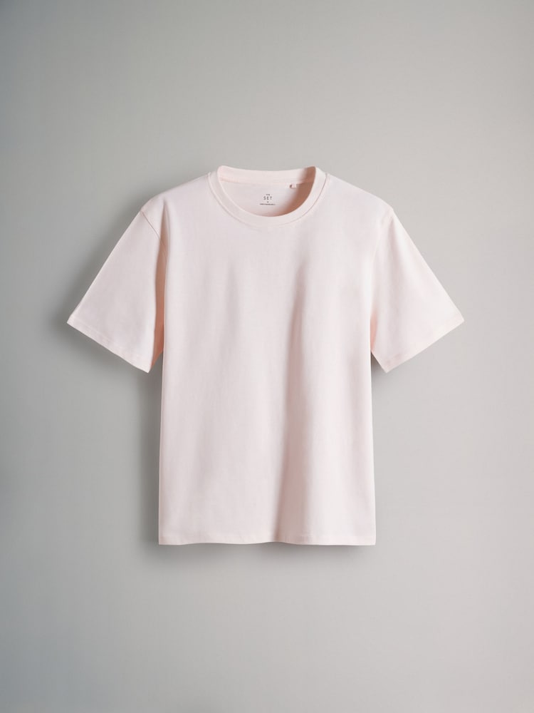 The Set Navy/Cream/Peach Short Sleeve 3 Pack Relaxed Short Sleeved 100% Cotton T-Shirts - Image 3 of 6