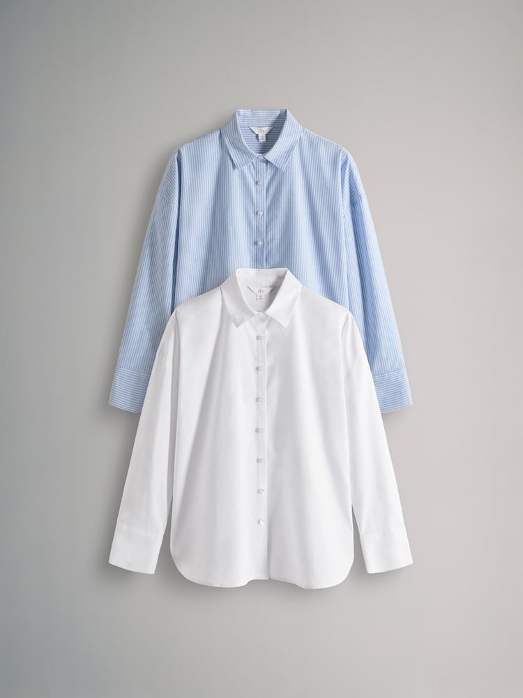 The Set Blue White Stripe/White 2 Pack Oxford Shirt - Image 2 of 11