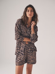 The Set Animal Zebra Print Crinkle Coord Shirt And Short Set - Image 1 of 9