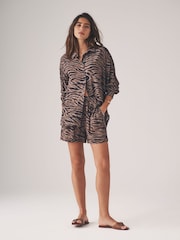 The Set Animal Zebra Print Crinkle Coord Shirt And Short Set - Image 5 of 9