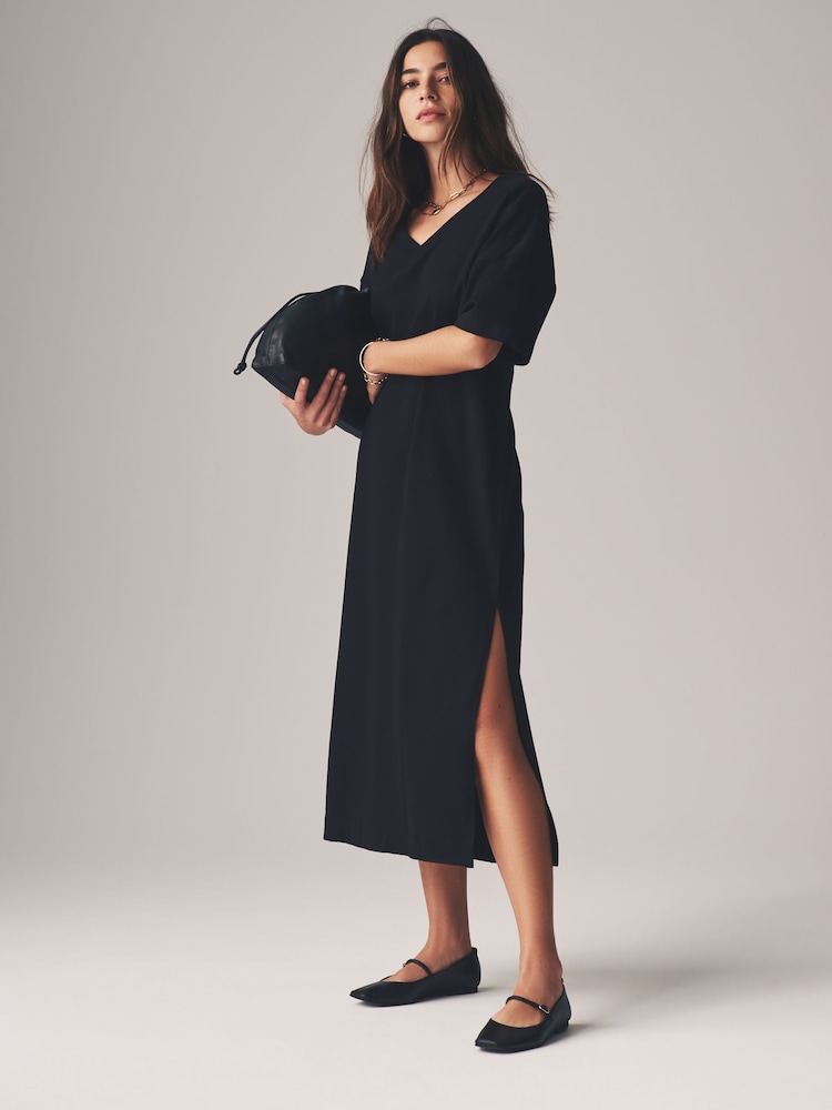 The Set Black/Brown 2 Pack 100% Cotton V-Neck Sweat Dress - Image 1 of 12