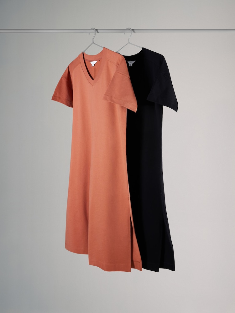 The Set Black/Brown 2 Pack 100% Cotton V-Neck Sweat Dress - Image 2 of 12