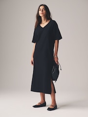The Set Black/Brown 2 Pack 100% Cotton V-Neck Sweat Dress - Image 5 of 12