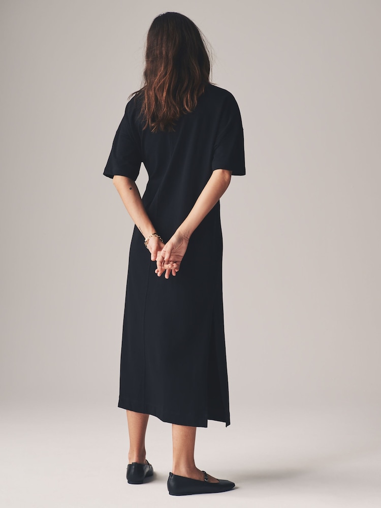 The Set Black/Brown 2 Pack Loopback 100% Cotton V-Neck Sweat Dress - Image 6 of 12
