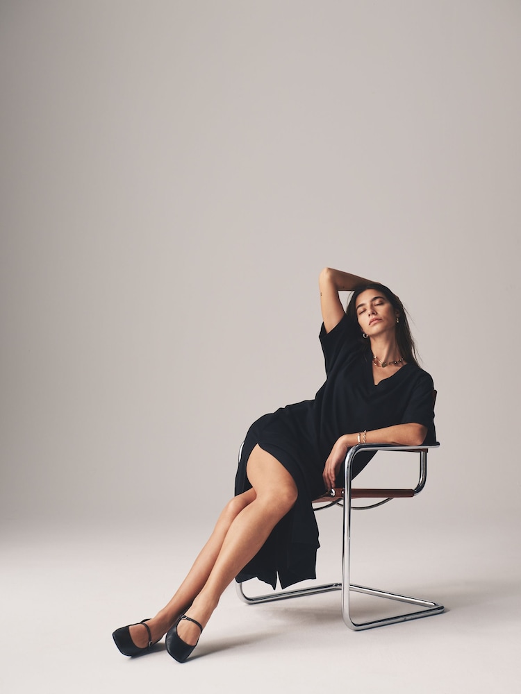 The Set Black/Brown 2 Pack Loopback 100% Cotton V-Neck Sweat Dress - Image 7 of 12