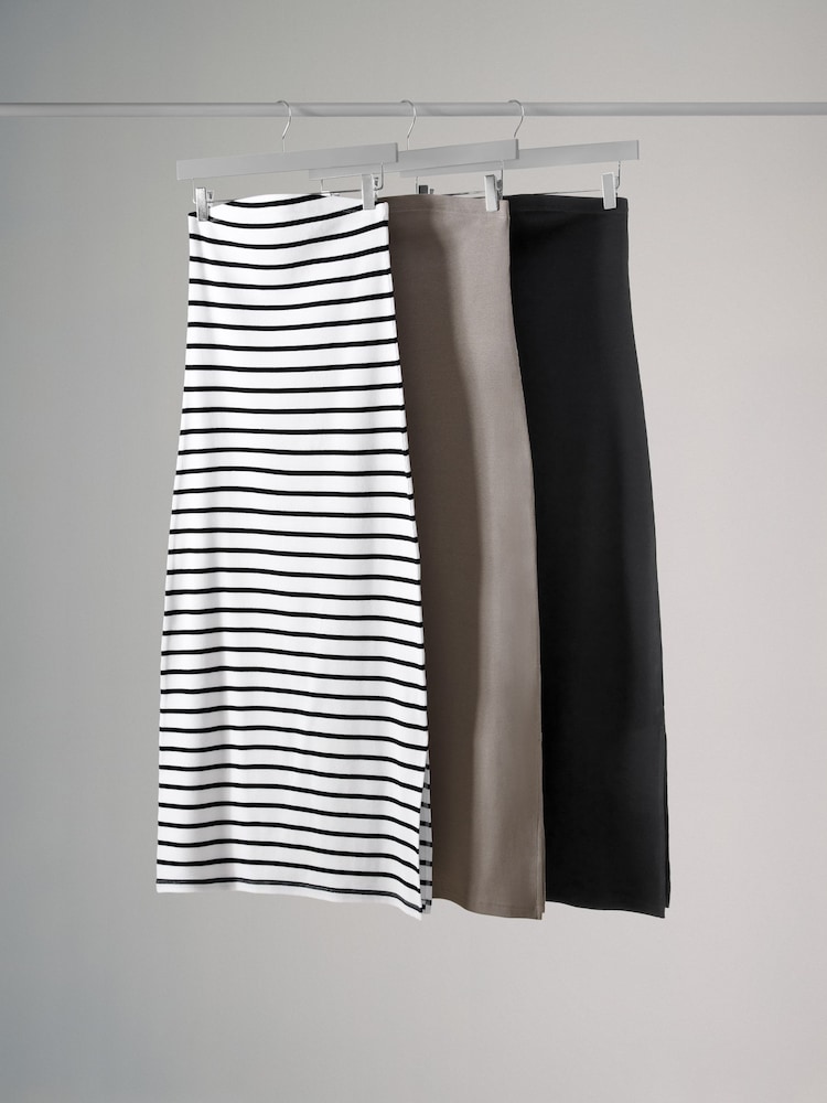 The Set Back/Taupe/Black and White Stripe 3 Pack Ribbed Bandeau Dresses - Image 1 of 3