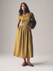 The Set Green/Black 2 Pack Ribbed Short Sleeve Jersey Woven Mix Midi Dresses - Image 1 of 9