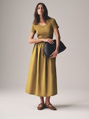 The Set Green/Black 2 Pack Ribbed Short Sleeve Jersey Woven Mix Midi Dresses - Image 3 of 9