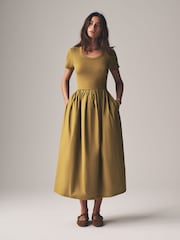The Set Green/Black 2 Pack Ribbed Short Sleeve Jersey Woven Mix Midi Dresses - Image 4 of 9