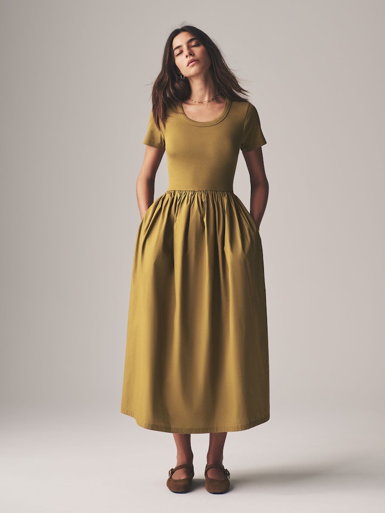 The Set Green/Black 2 Pack Ribbed Short Sleeve Jersey Woven Mix Midi Dresses - Image 5 of 9