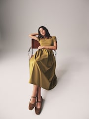The Set Green/Black 2 Pack Ribbed Short Sleeve Jersey Woven Mix Midi Dresses - Image 6 of 9
