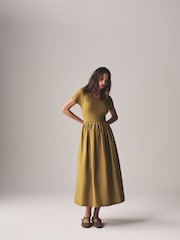 The Set Green/Black 2 Pack Ribbed Short Sleeve Jersey Woven Mix Midi Dresses - Image 7 of 9
