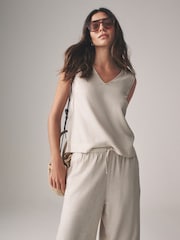 The Set Black/Neutral/Clay Stripe 3 Pack V-Neck Shell Tops with Linen - Image 1 of 7