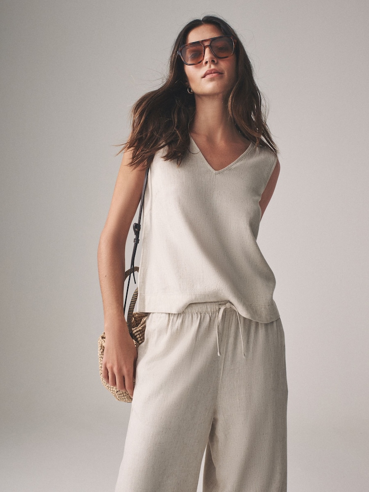 The Set Black/Neutral/Clay Stripe 3 Pack V-Neck Shell Tops with Linen - Image 1 of 7
